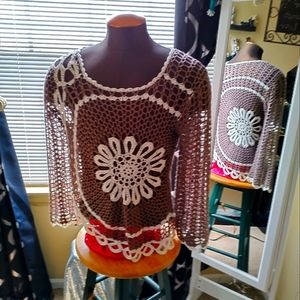 Women's crochet top cream and beige